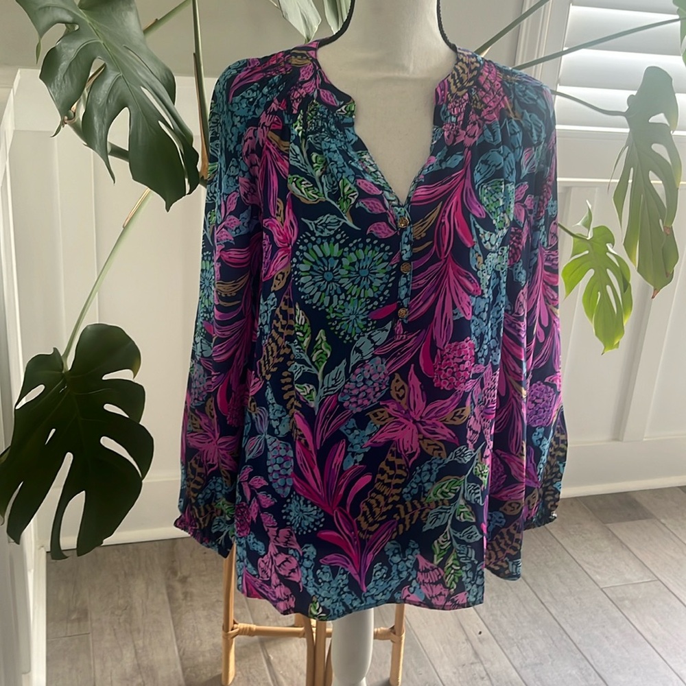 Lilly Pulitzer Elsa Top NWT Aegean Navy Calypso Coast Size M